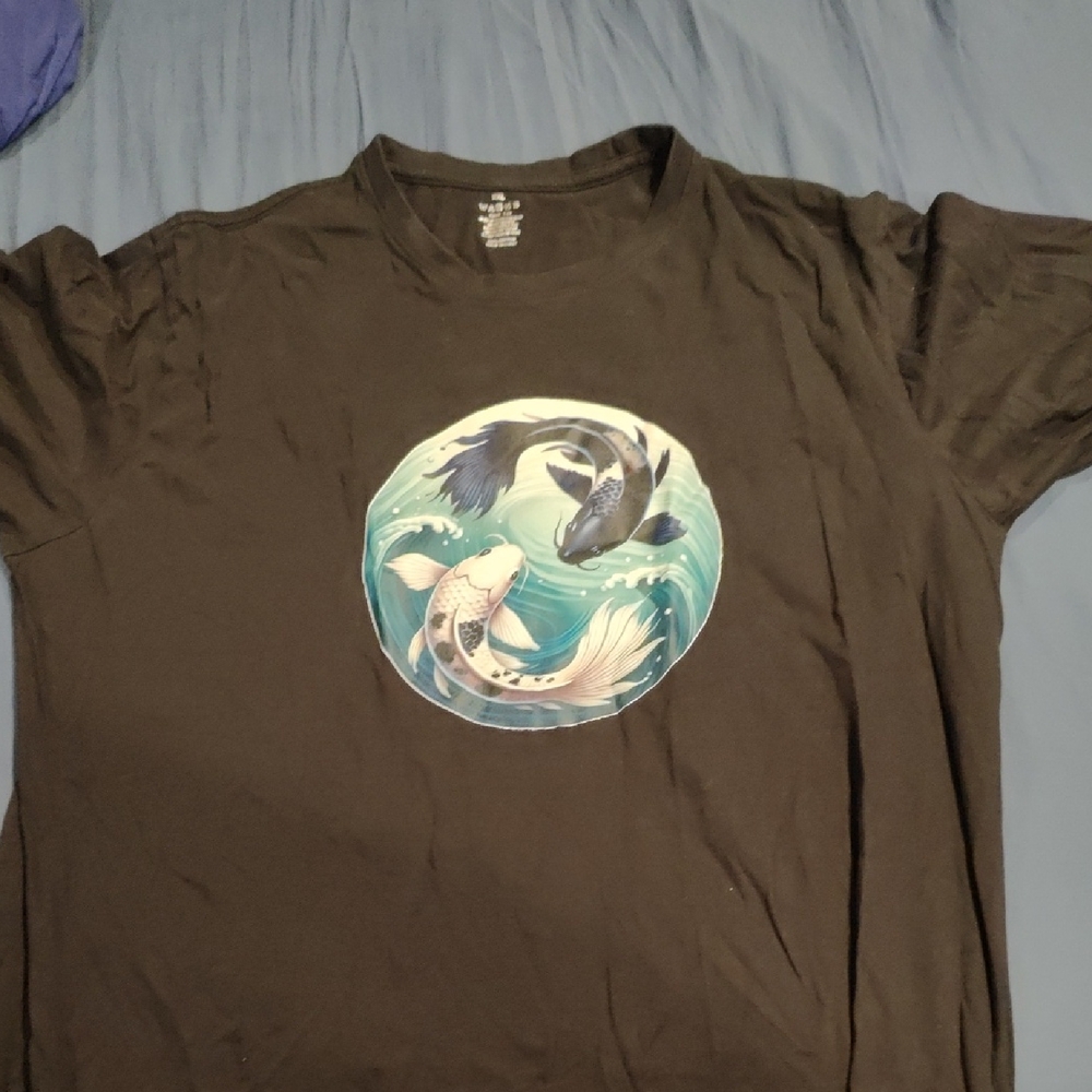 Black Graphic Tee with Koi Design